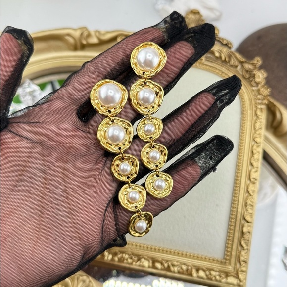 Gold Drop Earrings with Imitation Pearls – Stainless Steel, Real Gold Plated - Picture 16 of 17